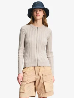 Cardigan côtelé en coton et laine - Beige