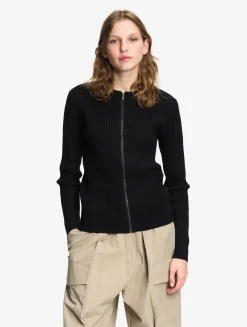 Cardigan côtelé en coton et laine - Noir