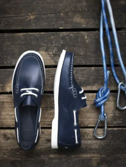 Chaussure bateau cuir pour femme : élégante, intemporelle, résistante et respirante - Bleu