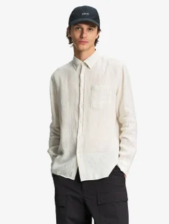 Chemise en lin à manches longues avec poche - Blanc