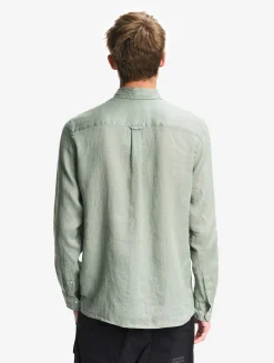 Chemise en lin à manches longues avec poche - Kaki
