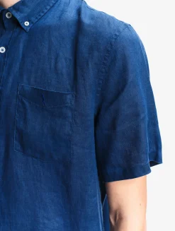Chemise manches courtes en lin - Bleu
