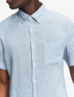 Chemise manches courtes en lin - Bleu