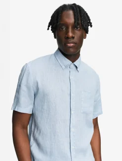 Chemise manches courtes en lin - Bleu