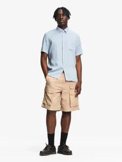 Chemise manches courtes en lin - Bleu