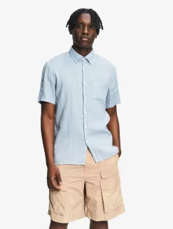 Chemise manches courtes en lin - Bleu