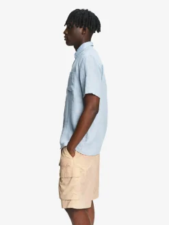 Chemise manches courtes en lin - Bleu
