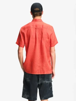 Chemise manches courtes en lin - Rouge