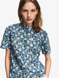 Chemise à manches courtes en voile de coton Liberty - Bleu