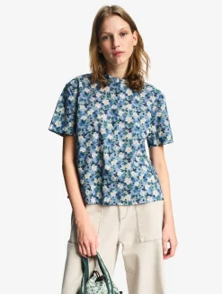 Chemise à manches courtes en voile de coton Liberty - Bleu