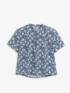 Chemise à manches courtes en voile de coton Liberty - Bleu