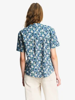 Chemise à manches courtes en voile de coton Liberty - Bleu