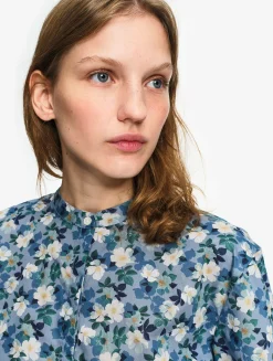 Chemise à manches courtes en voile de coton Liberty - Bleu