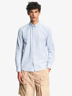 Chemise oxford rayée DRY FAST TEXTILE® avec logo sur la poitrine - Bleu
