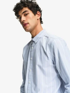 Chemise oxford rayée DRY FAST TEXTILE® avec logo sur la poitrine - Bleu