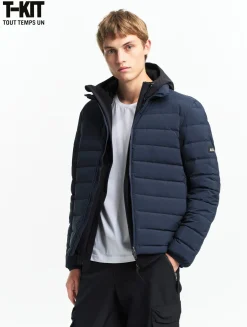 Doudoune courte T-KIT déperlante avec matelassage en duvets et plumes - Bleu