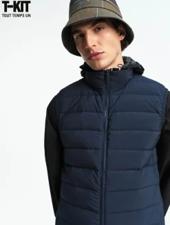 Doudoune courte T-KIT sans manche déperlante avec matelassage en duvets et plumes - Bleu