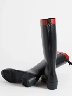 La botte de pluie haute à talon, aux détails équestres - Bleu