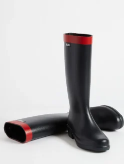 La botte de pluie haute à talon, aux détails équestres - Bleu
