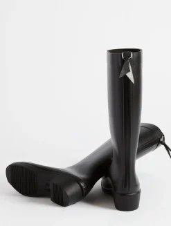 La botte de pluie haute à talon, aux détails équestres - Noir