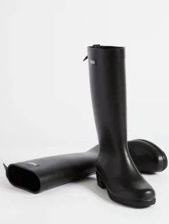 La botte de pluie haute à talon, aux détails équestres - Noir
