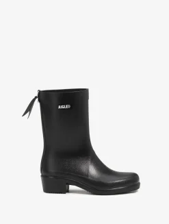 La botte de pluie à talon, aux détails équestres - Noir