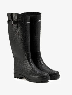 La botte ultra-mode revisitée façon croco - Noir