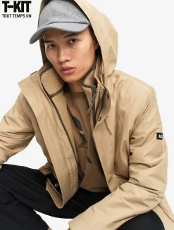 Manteau court en coton de twill à capuche amovible MTD T-KIT - Beige