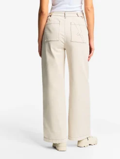 Pantalon marin en sergé léger avec taille réglable - Beige