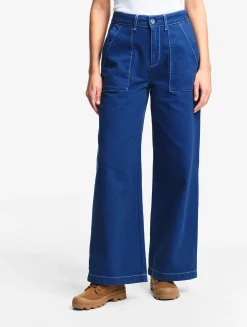 Pantalon marin en sergé léger avec taille réglable - Bleu