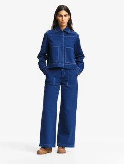 Pantalon marin en sergé léger avec taille réglable - Bleu