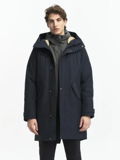 Parka fishtail GORE-TEX® matelassée avec capuche doublée sherpa - Bleu