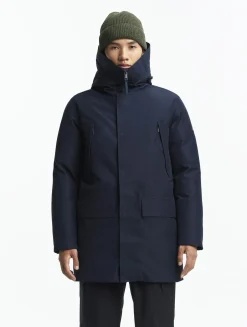 Parka longue GORE-TEX® à capuche avec matelassage en duvets et plumes - Bleu
