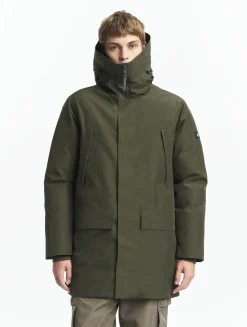 Parka longue GORE-TEX® à capuche avec matelassage en duvets et plumes - Kaki
