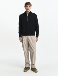 Pull à col camionneur avec demi fermeture zippée en laine mélangée - Bleu