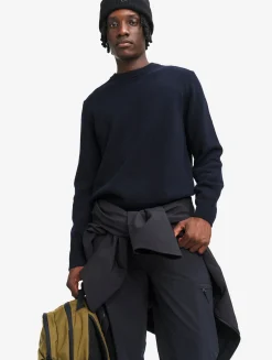 Pull col rond en laine mélangée - Bleu