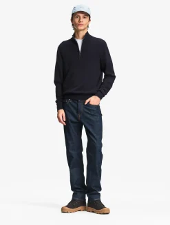 Pull en coton et laine avec demi-fermeture éclair - Bleu