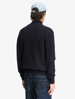 Pull en coton et laine avec demi-fermeture éclair - Bleu