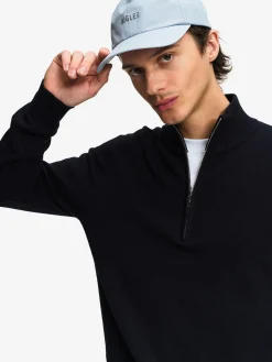 Pull en coton et laine avec demi-fermeture éclair - Bleu