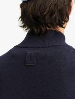 Pull en coton et laine avec demi-fermeture éclair - Bleu