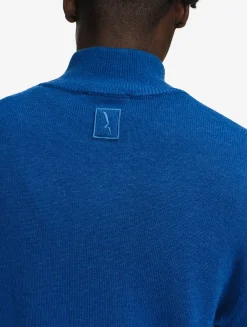 Pull en coton et laine avec demi-fermeture éclair - Bleu