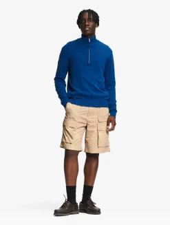 Pull en coton et laine avec demi-fermeture éclair - Bleu