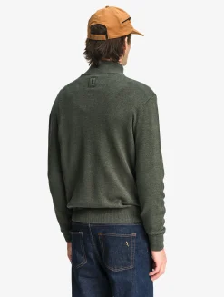 Pull en coton et laine avec demi-fermeture éclair - Kaki