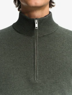 Pull en coton et laine avec demi-fermeture éclair - Kaki