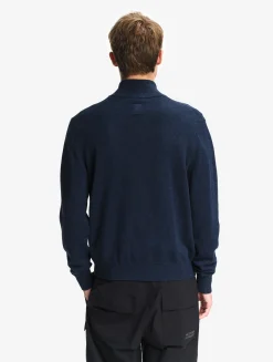 Pull en coton et laine avec fermeture éclair - Bleu
