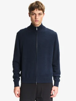 Pull en coton et laine avec fermeture éclair - Bleu
