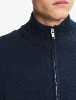 Pull en coton et laine avec fermeture éclair - Bleu