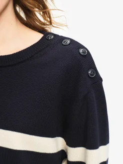 Pull marin rayé en coton et laine - Multicolore