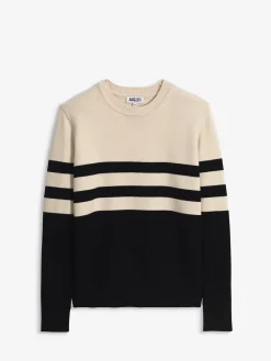Pull marin rayé en laine et coton - Bleu