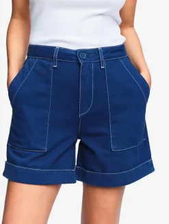 Short marin en sergé léger avec taille réglable - Bleu